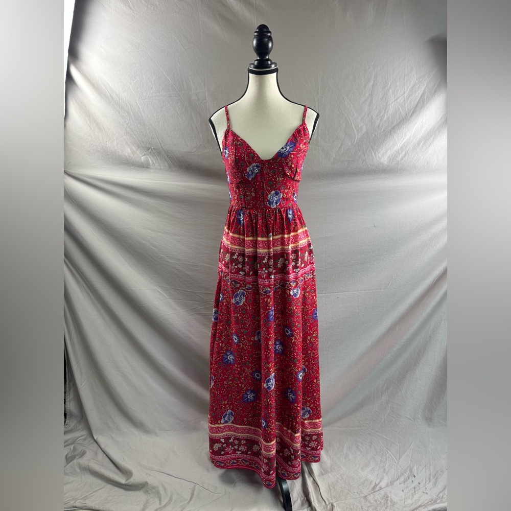 Boho Floral Print Shirred Dress Red - Picture 6 of 9